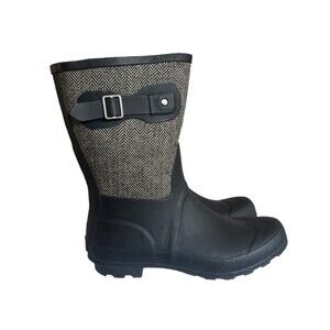 CHOOKA Women's Classic Mid-Calf Rain Boot Size 9 Black Racer Herringbone Pull On